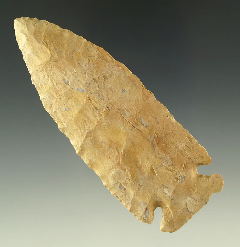 3 7/16" Archaic Cornernotch found in Indiana. Comes with a Bennett COA.