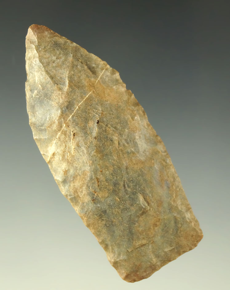 2 5/8" Paleo Lanceolate with heavily ground lower edges found in Tennessee.