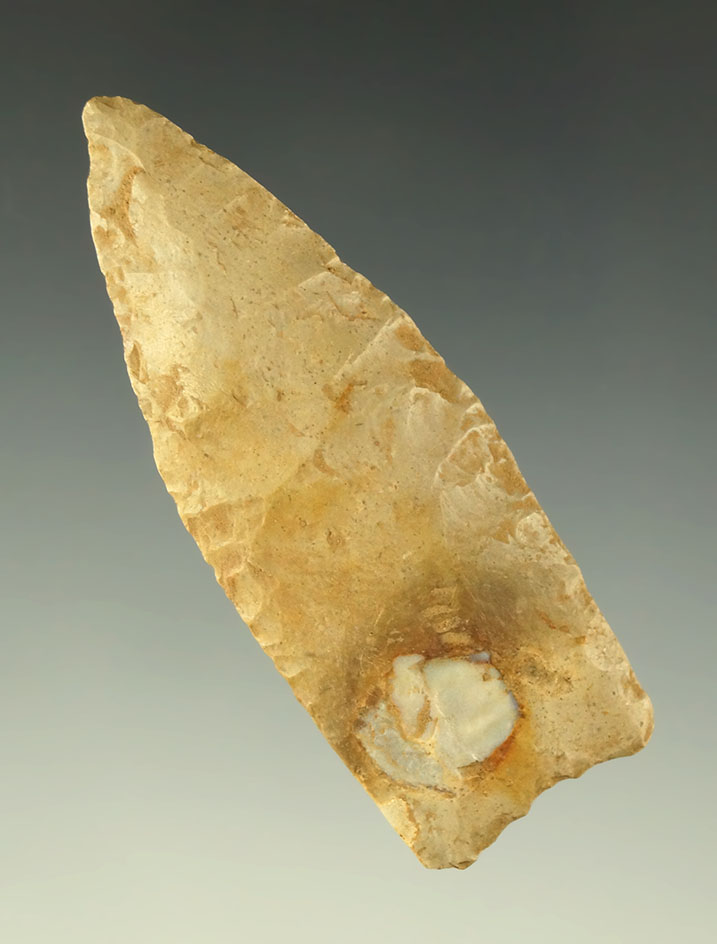 2 1/2" Agate Basin with nice a ground lower edges found in southern Tennessee. Ex. Rocky Hall.