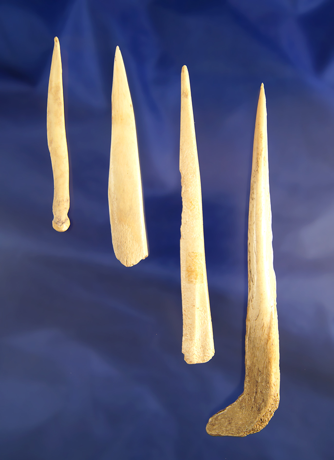 Set of four Bone Awls found in Montana and North Dakota, largest is 5 9/16".