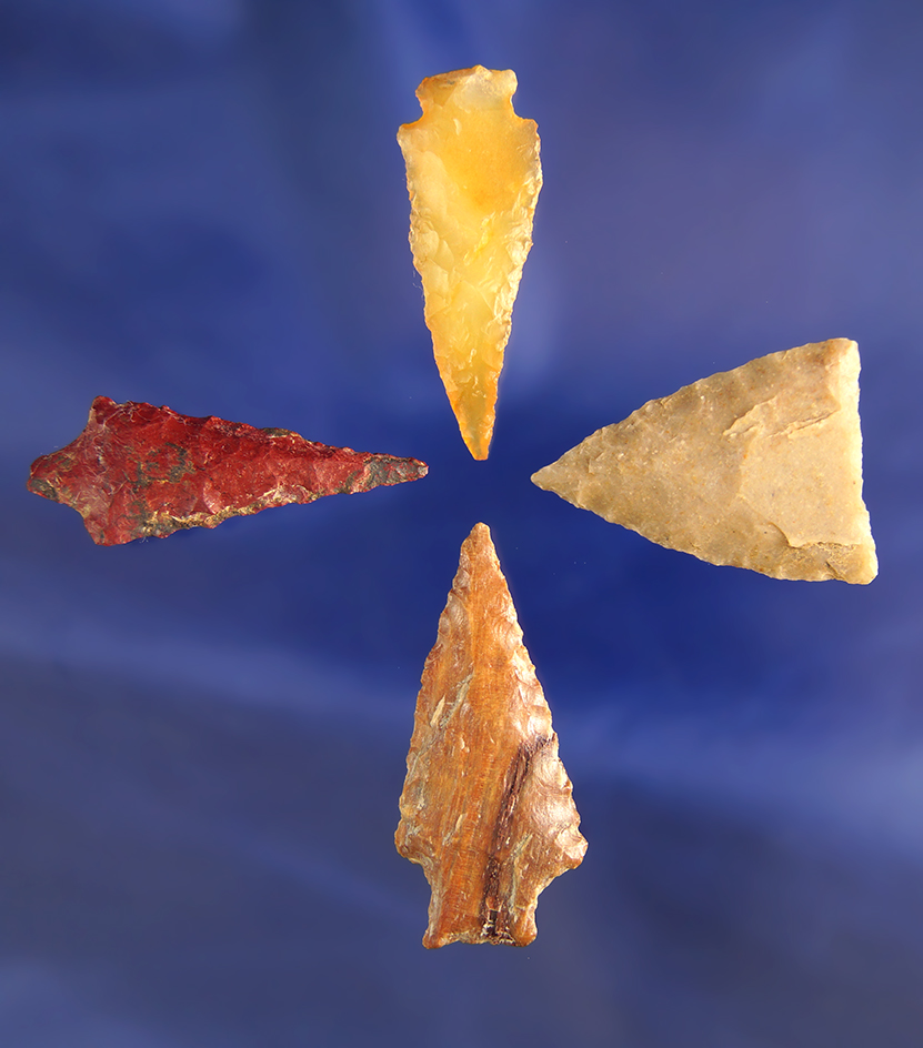 Set of four assorted Columbia River Gempoints, largest is 1 3/16" found in Klickitat County WA.