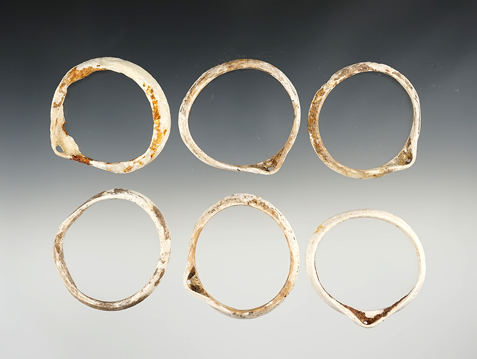 Set of 6 nice Shell Ornaments found in New Mexico. Largest is 2 1/4".