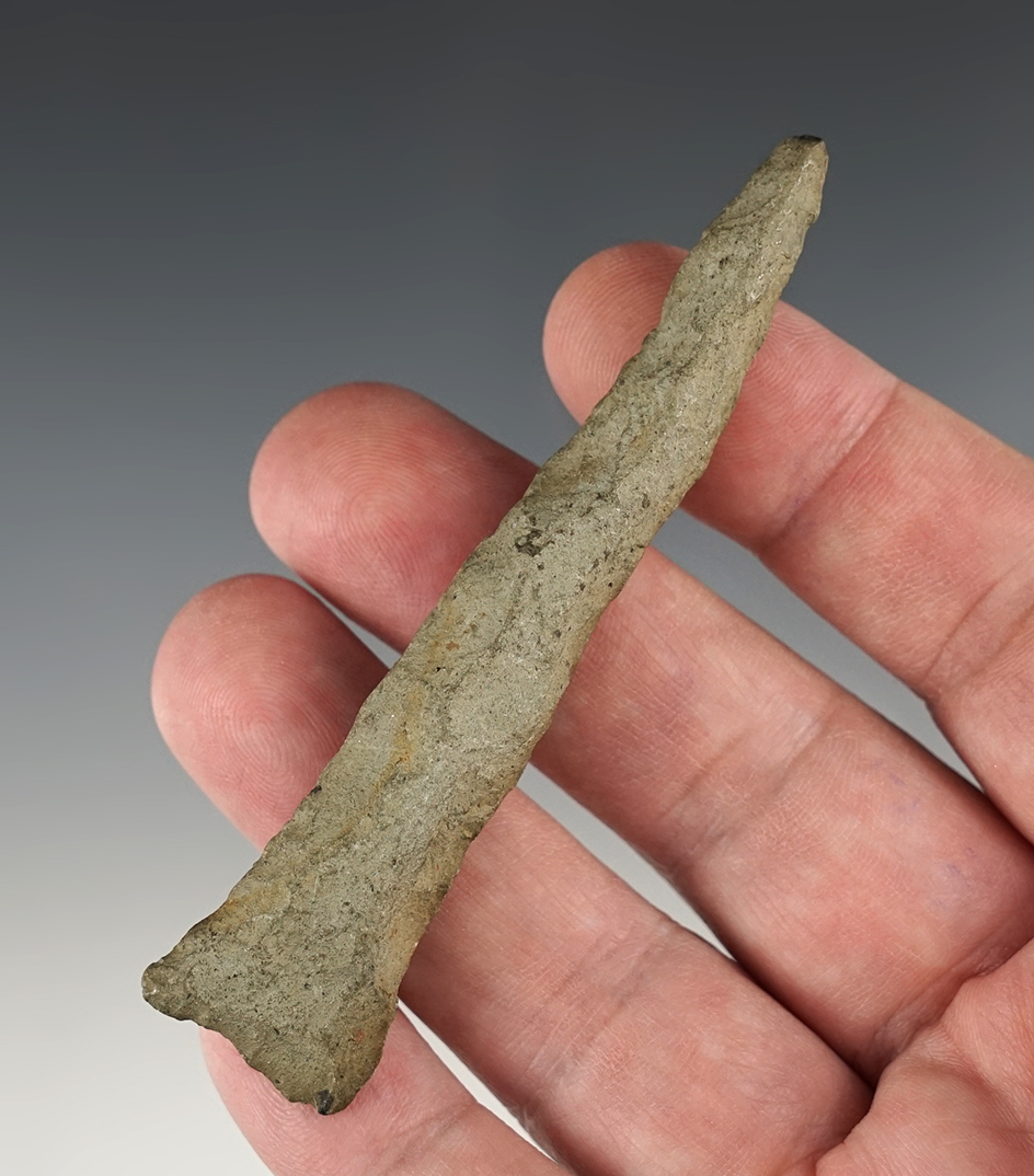 3 1/2"Drill found in 1924 in Washtenaw Co., Michigan.  Ex. Chalmer Lynch and J. W. McManus.