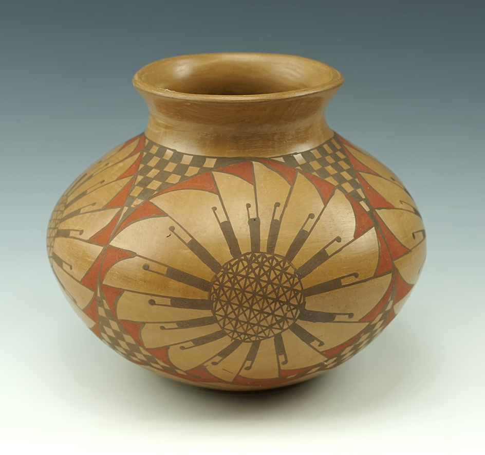 6 1/2" Wide Hopi Seed Pot, 4 Pannel Bustle Design. From Arizona, circa 1922.