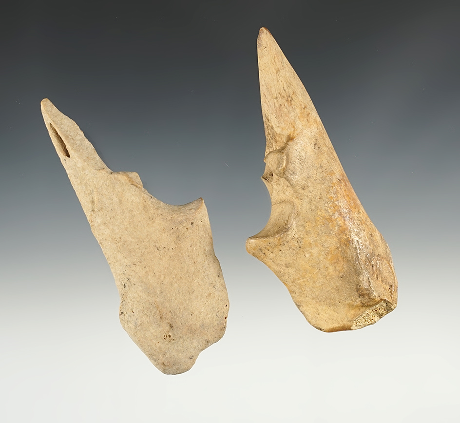 Pair of Bone Trigger Awls, largest is 4 3/8". One was found at the Feurt Site in Scioto Co., Ohio.
