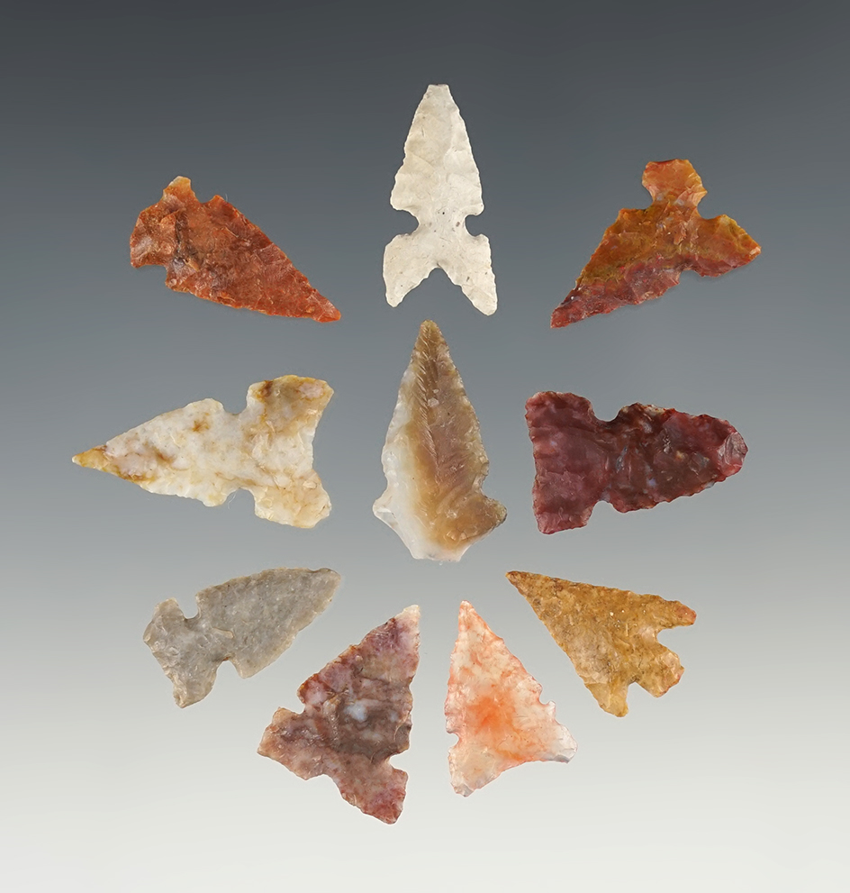 Set of 10 colorful New Mexico points. The largest is 1 1/16".