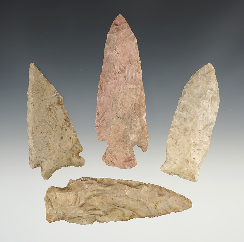 Set of 4 Illinois & Missouri Points in excellent condition. The largest is 3 15/16".