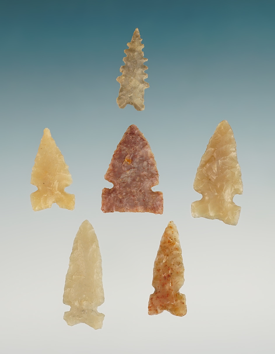 Set of 6 finely made Points found around Texas, Oklahoma and Arizona. Ex. Dr. Royce Thomas.