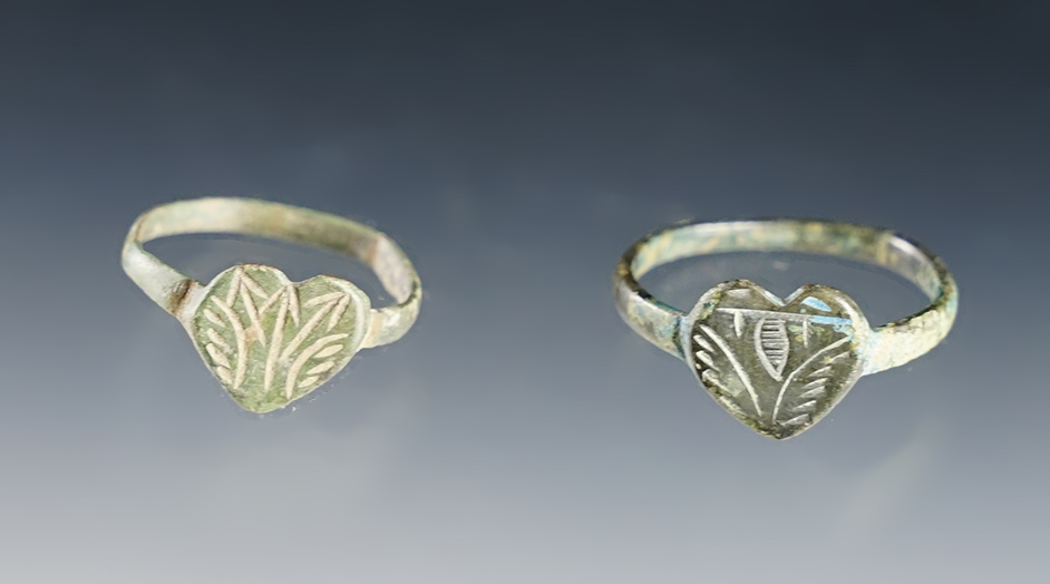 Pair of nice Trade Rings - White Springs, Geneva, New York. Both have heart & floral pattern. 