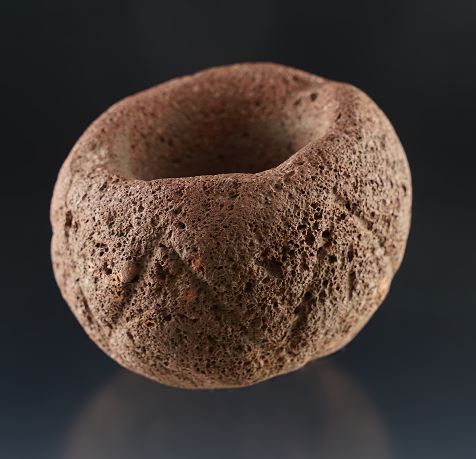 2 1/8" tall Pigment Mortar that is nicely incised with a "zig-zag" pattern. Stanislaus Co., California