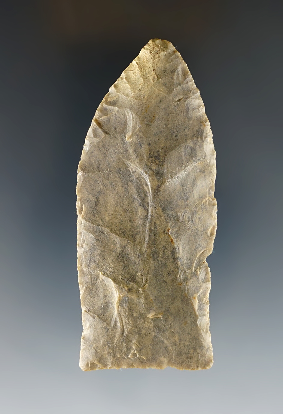 3" Copena found in Trigg Co., Kentucky. Made from well patinated Dover Chert.