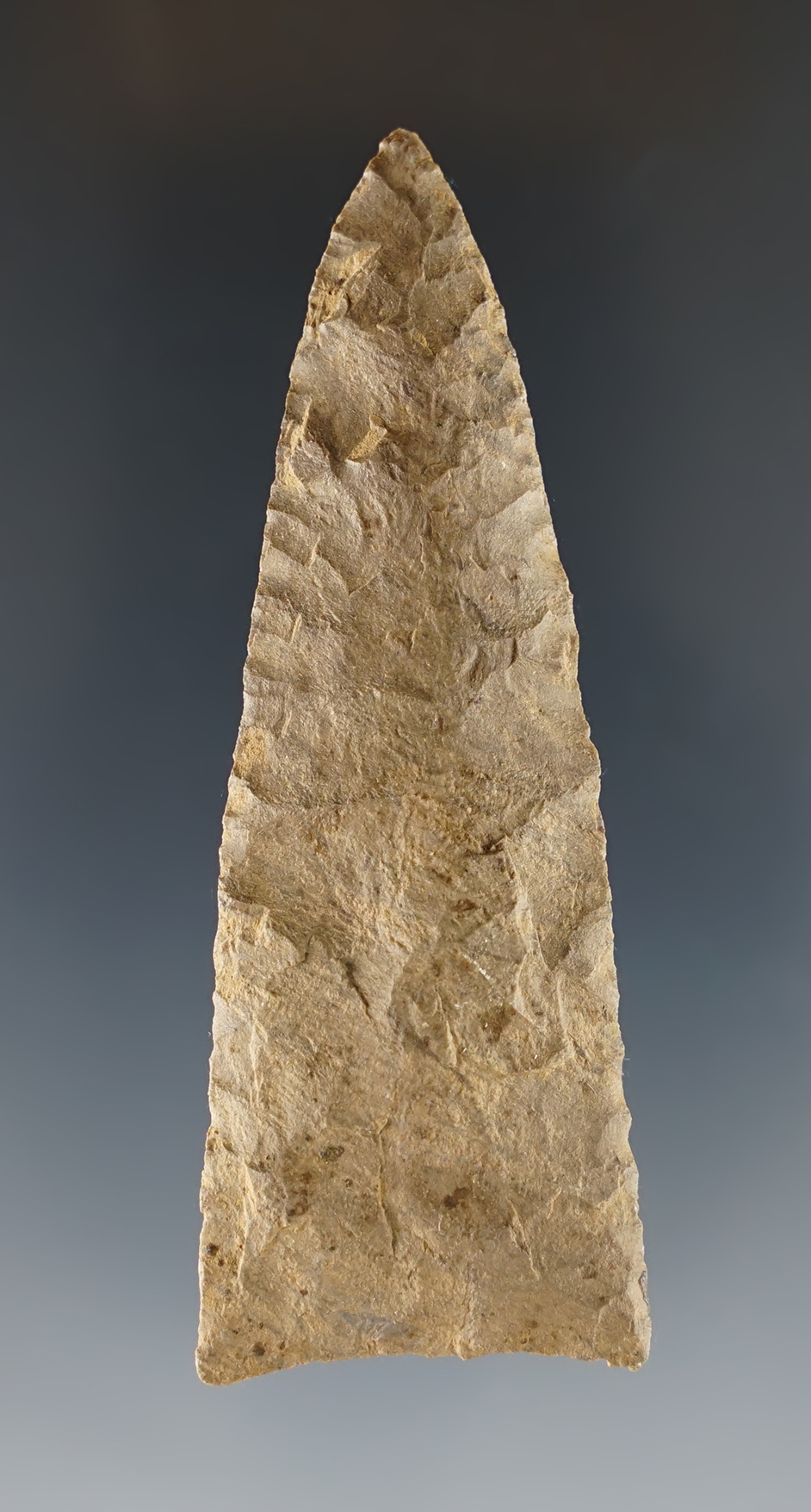 Thin and fine 2 15/16" Triangle made from Dover Chert. Found in Tennessee. Ex. Tom Davis