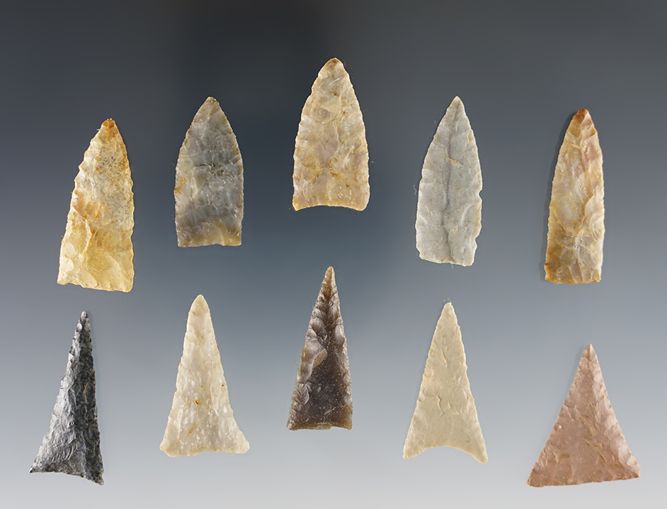 Set of 10 fine Triangle Points found in the Kentucky/Tennessee area. The largest is 1 5/16".