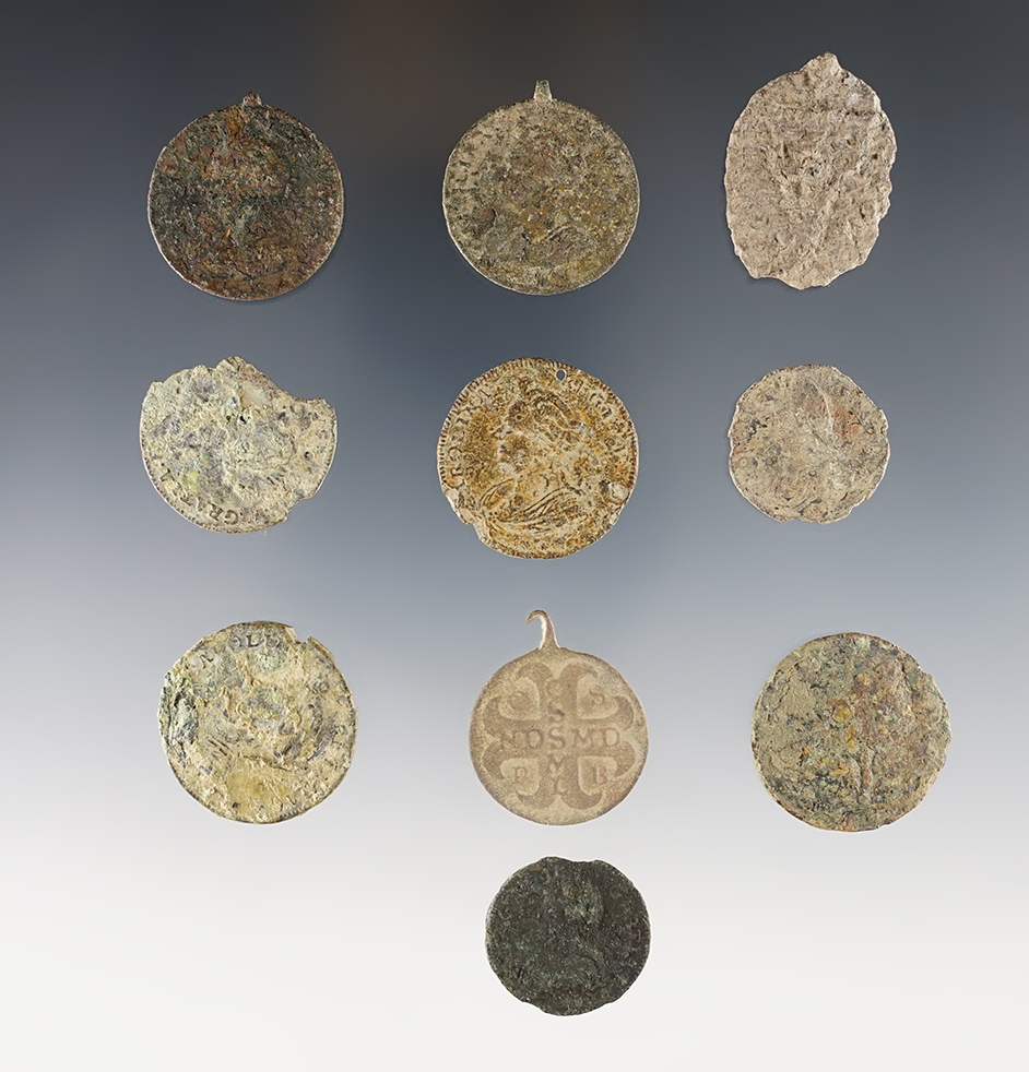 Set of 10 Religious Trade Medals found in White Springs, Geneva, New York. 