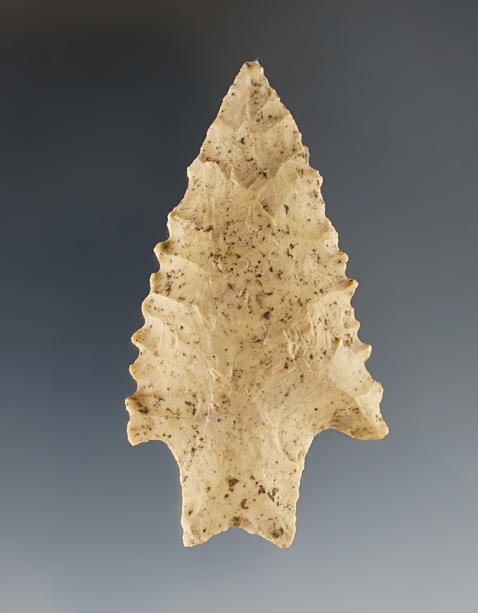 Heavily patinated 2 7/16" Kirk found in Calloway Co., Kentucky. Well made with nice serrations.