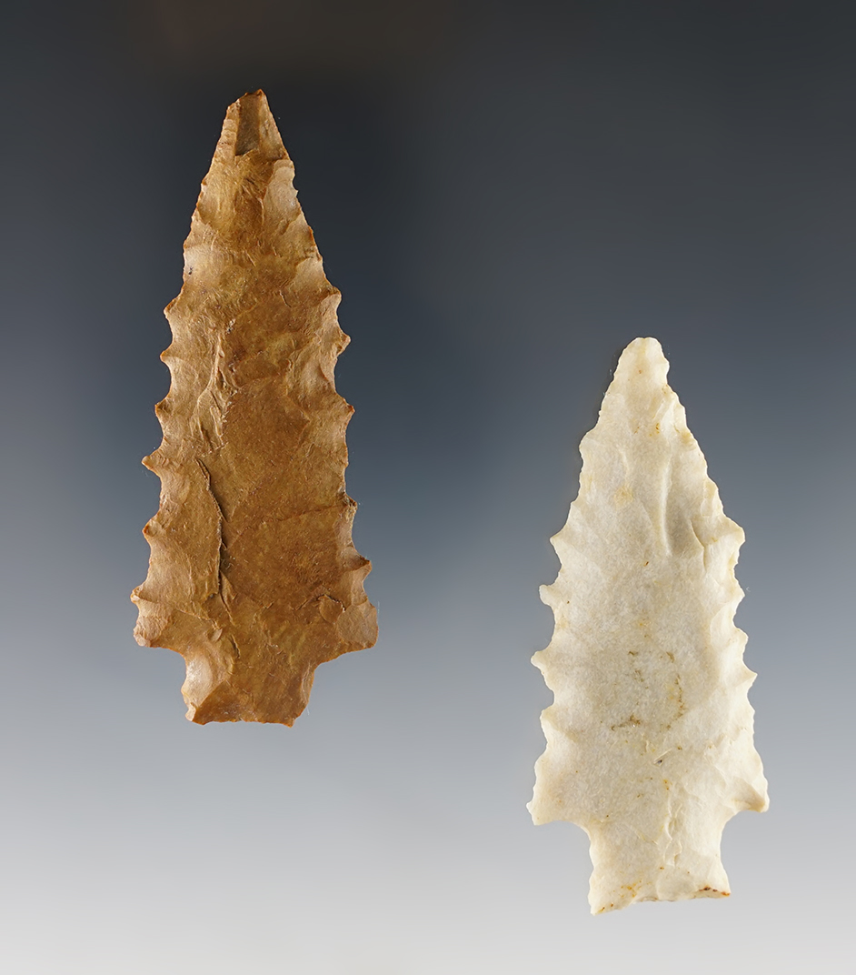 Pair of heavily serrated Kirk points found in Kentucky. The largest is 3 1/8".