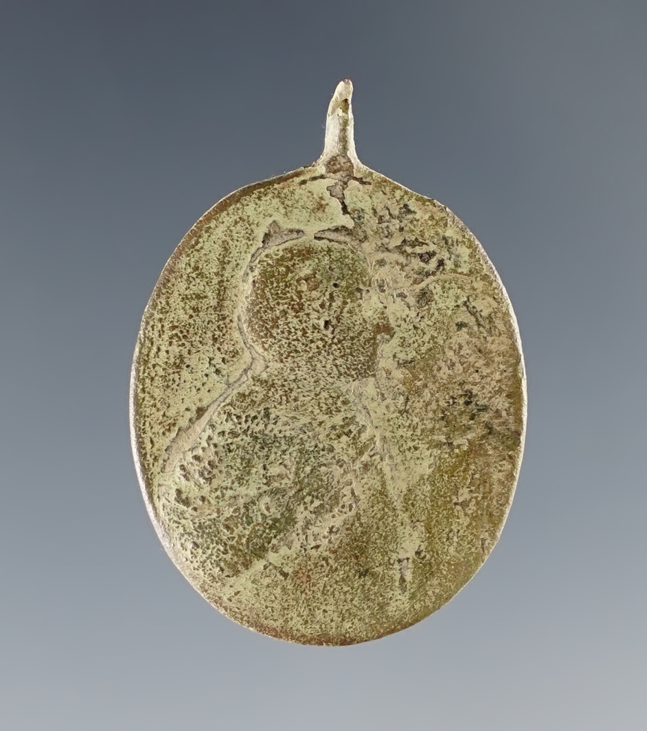 1 1/4" Contact Era Jesuit Medal recovered at the White Springs Site, Geneva, New York.