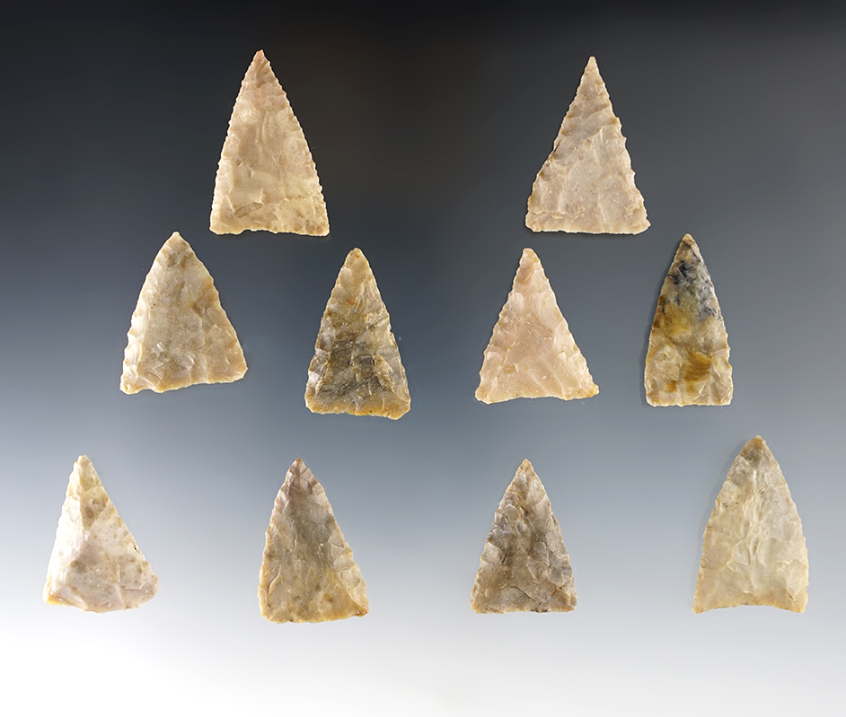 Set of 10 Triangular points found by Randall Sumerland - Big Bend area of Texas. 