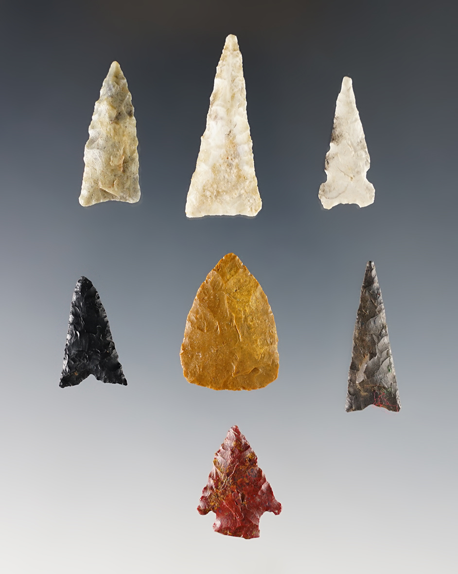 Set of 7 assorted Colorado points in good condition. The largest is 1 3/8".