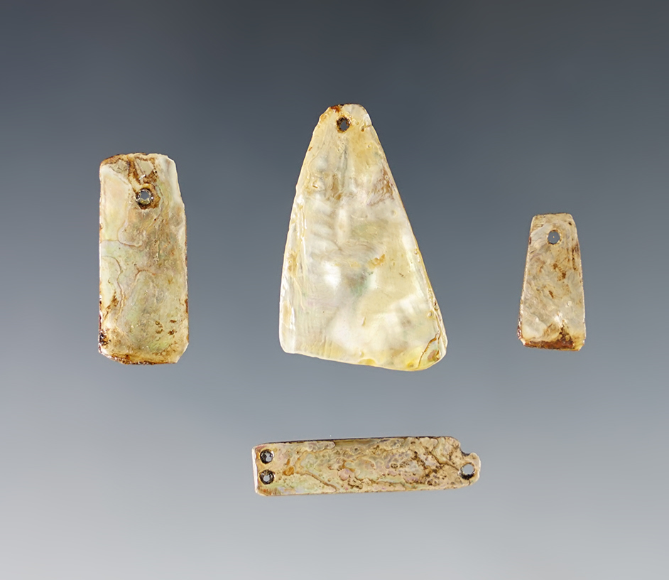Set of 4 Abalone shell pendants in excellent condition recovered in Colusa Co., California. 