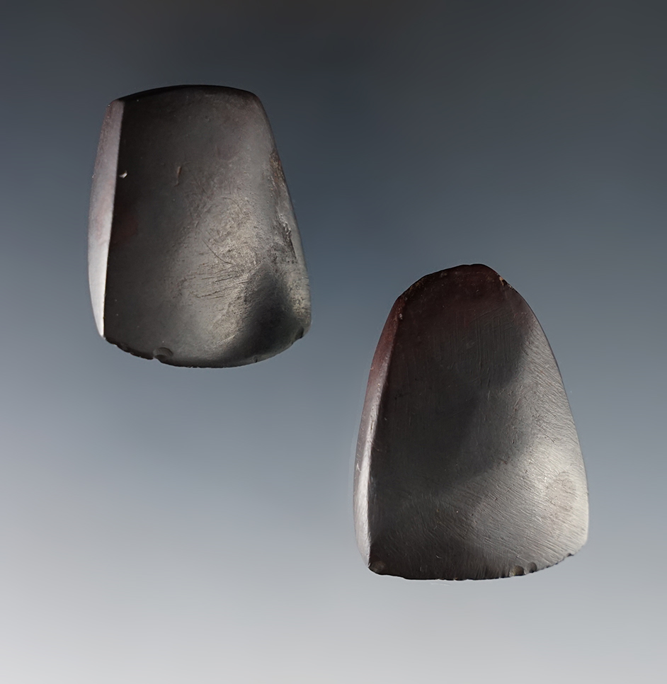 Pair of Hematite Celts. 1 was found near Shreve Swamp, Holmes Co., Ohio by Larry Polin. 