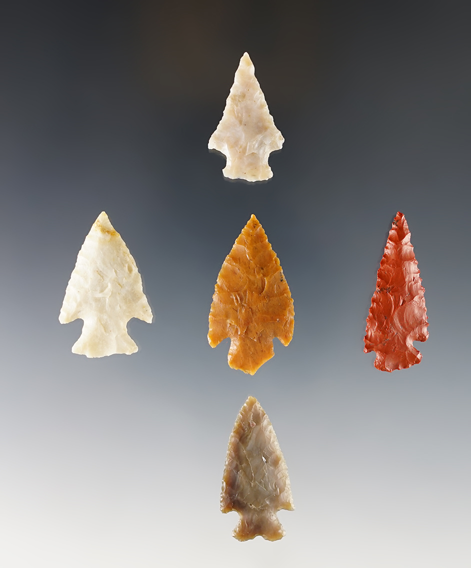 Set of 5 well made Colorado points. The largest is 1 7/16".