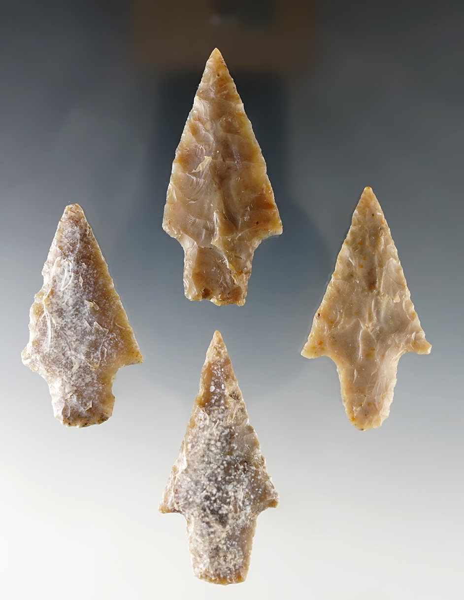 Set of 4 nicely made points found in Texas. The largest is 2 1/16".