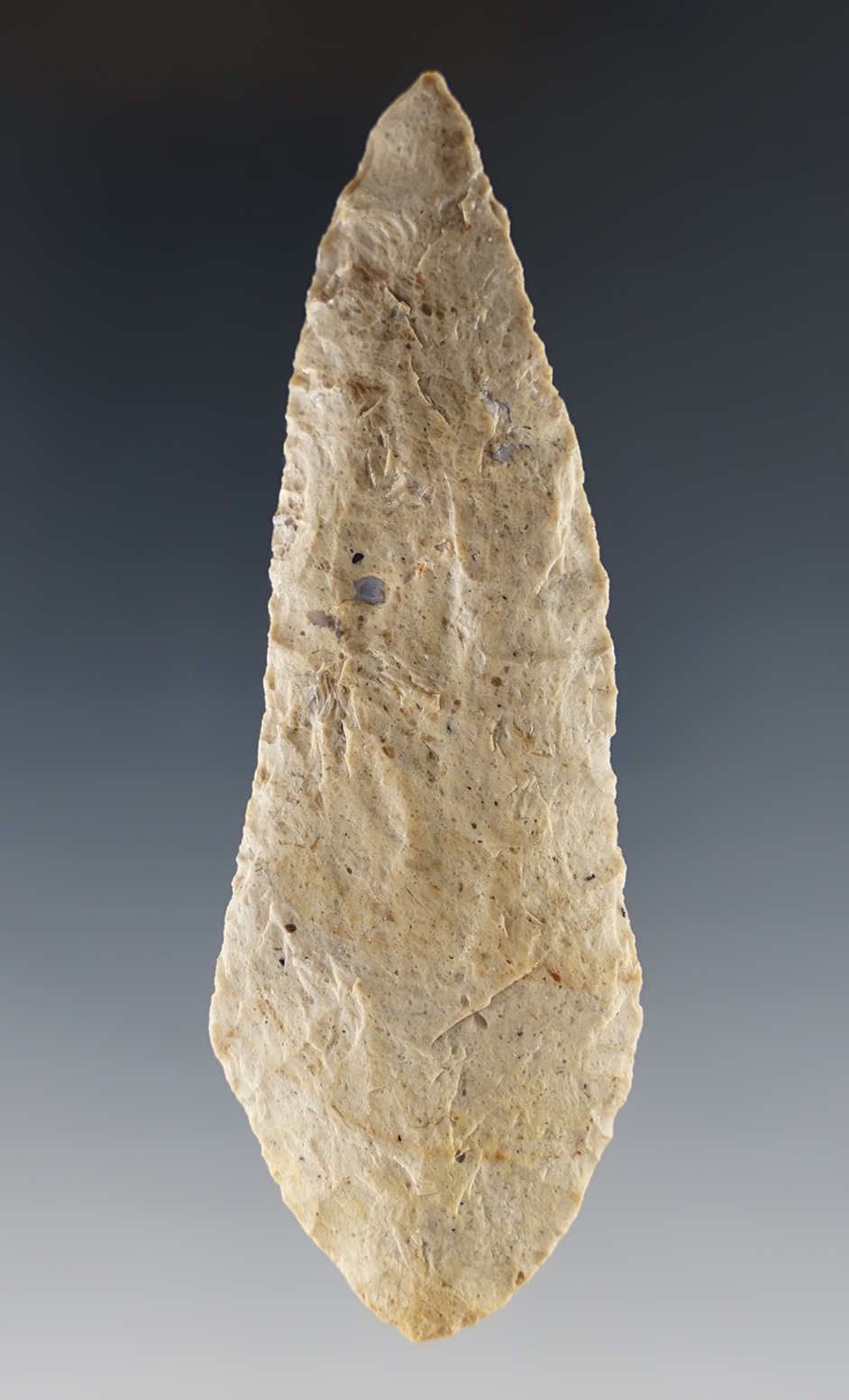 3 1/2" Shoshone knife with nice style, patina and flaking recovered in Grand Mesa, Colorado.