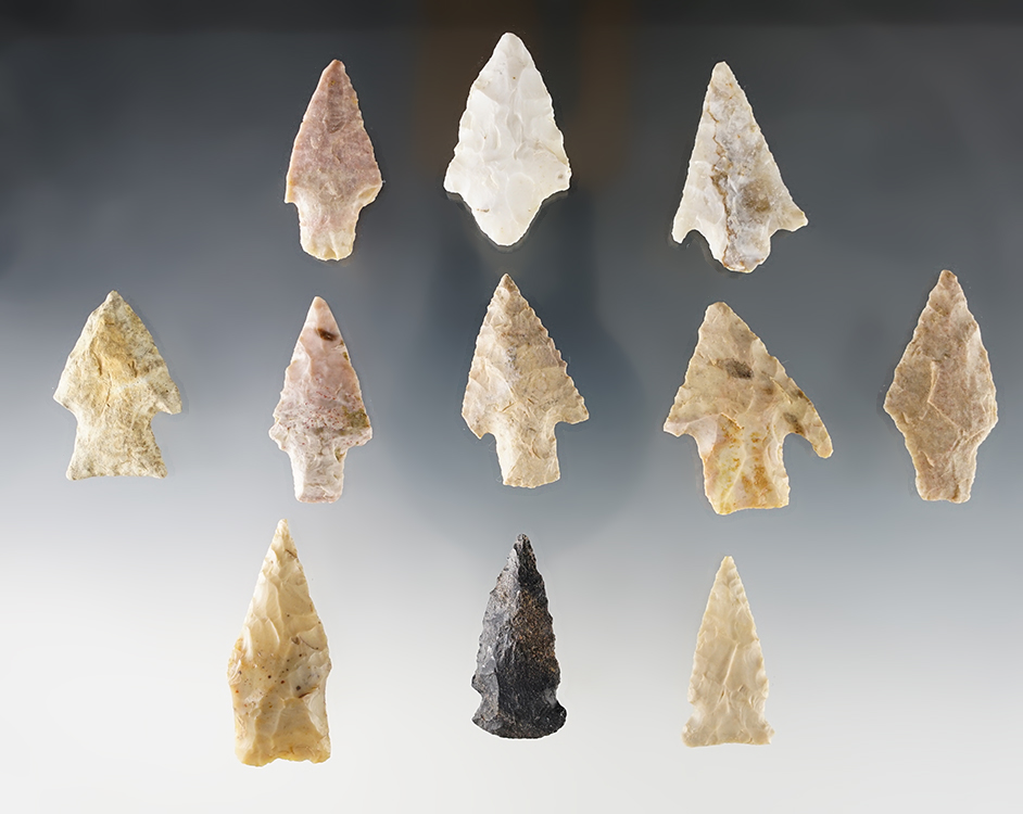 Set of 11 nice Texas points in good condition. The largest is 1 3/4".