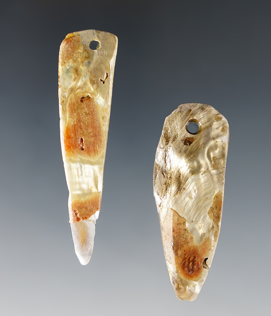 Pair of Abalone shell pendants in excellent condition  recovered in Colusa Co., California. 