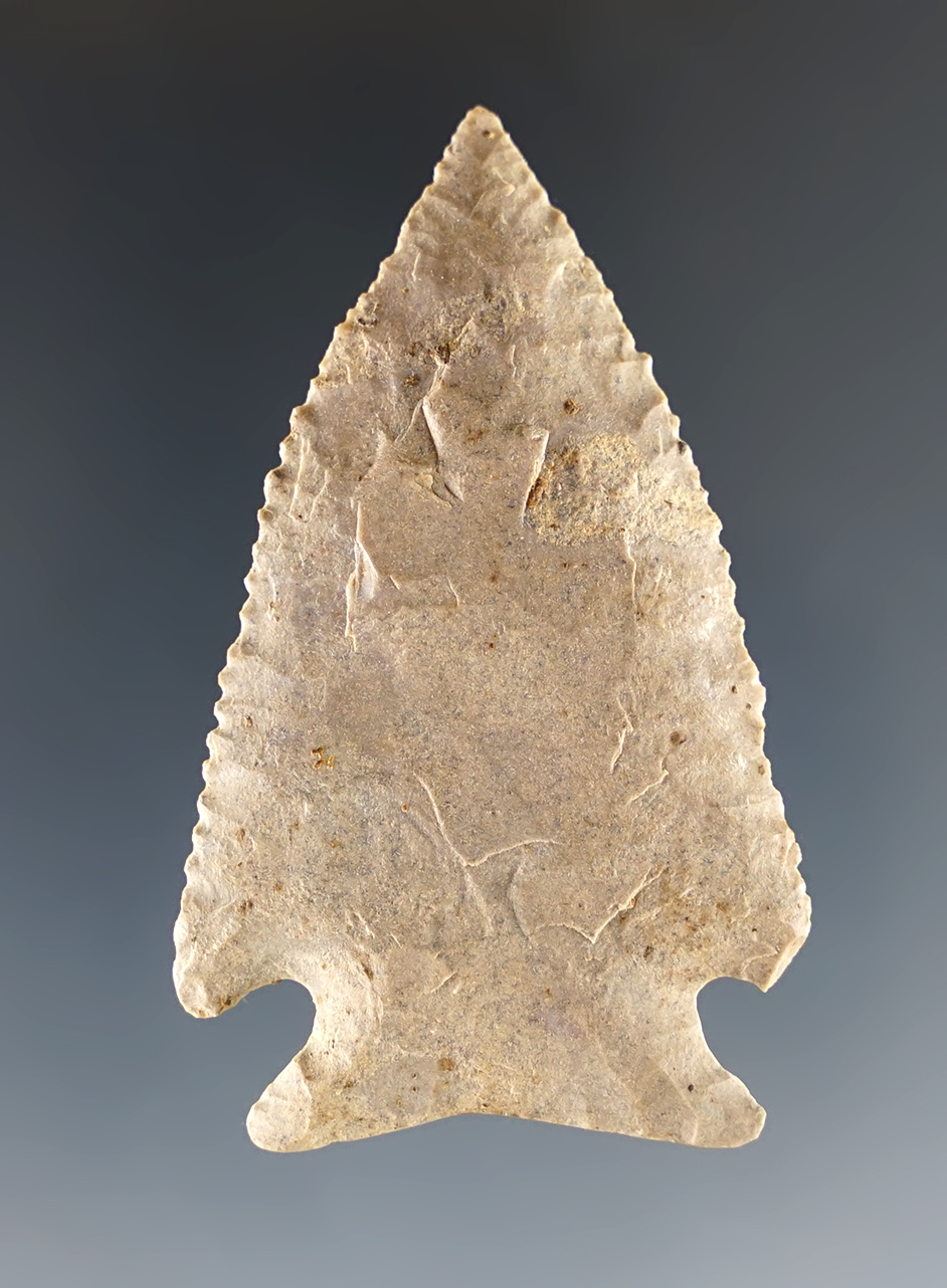 Very well flaked 2 5/16" Cornernotch point that is well patinated.  Found in Kentucky. 