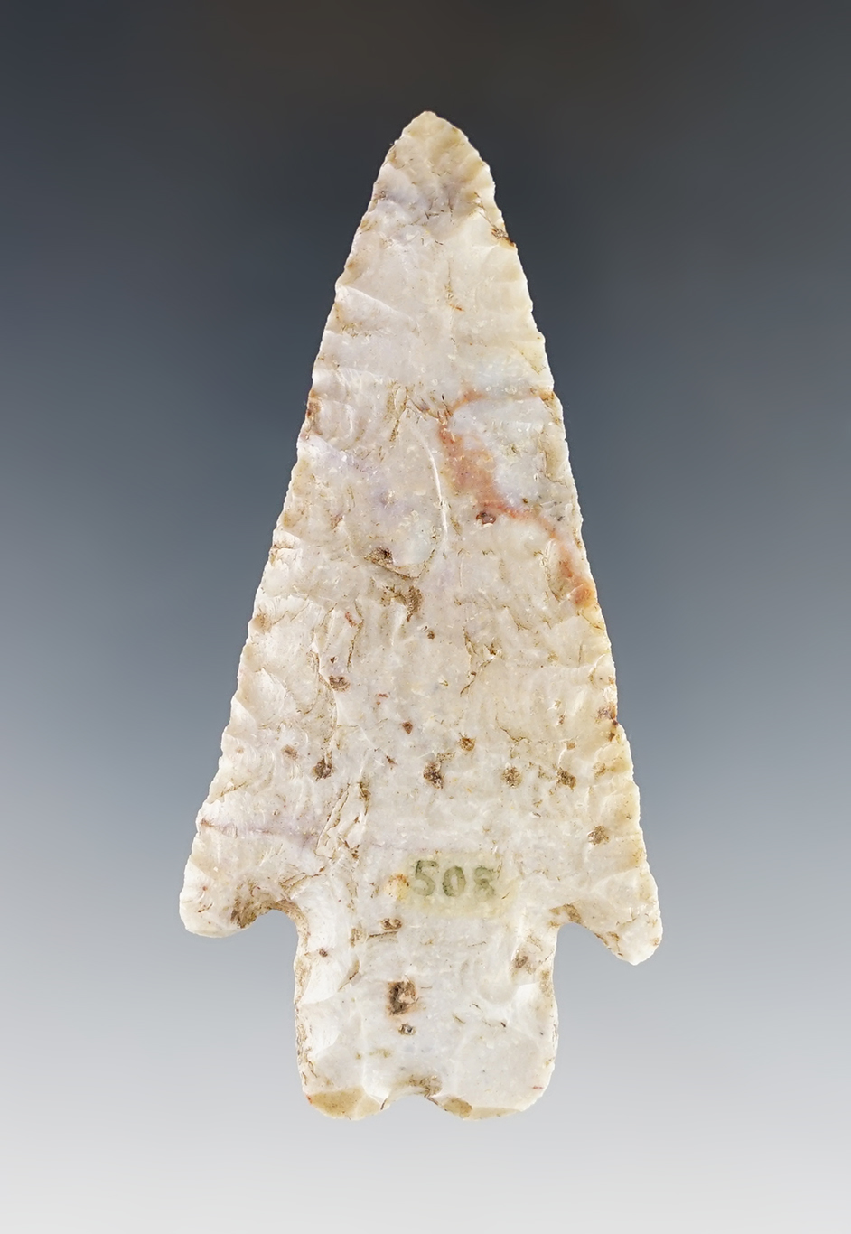 Fine 3 1/4" Jackie Stemmed made from high-grade fossiliferous chert. Colorado area. COA.