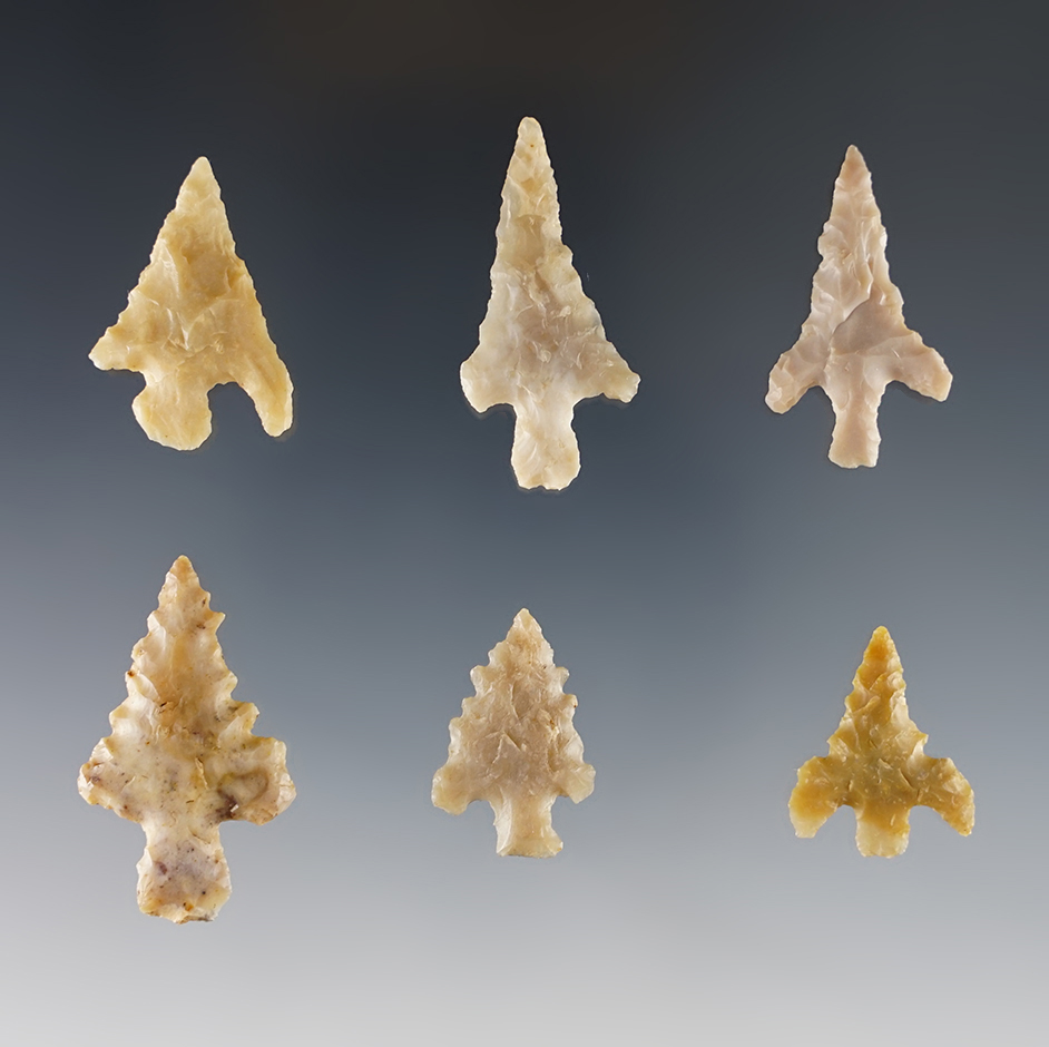 Set of 6 nice points found in the Texas, Oklahoma and Arizona area. Ex. Dr. Royce Thomas.