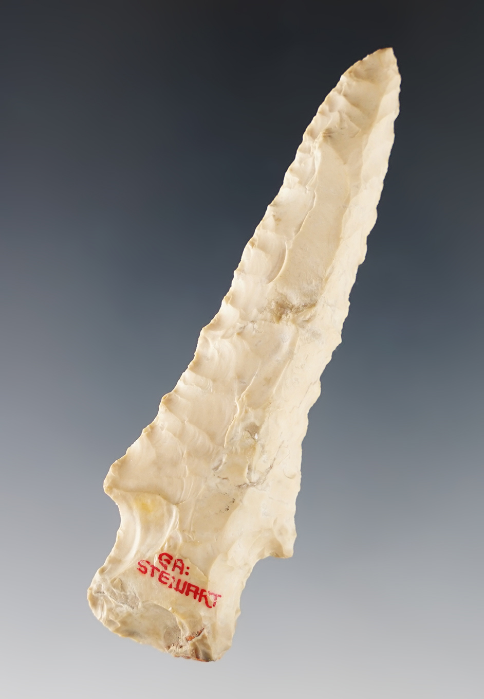 3 1/4" Stemmed point found in the Kentucky/Tennessee area. Ex. Stewart collection.