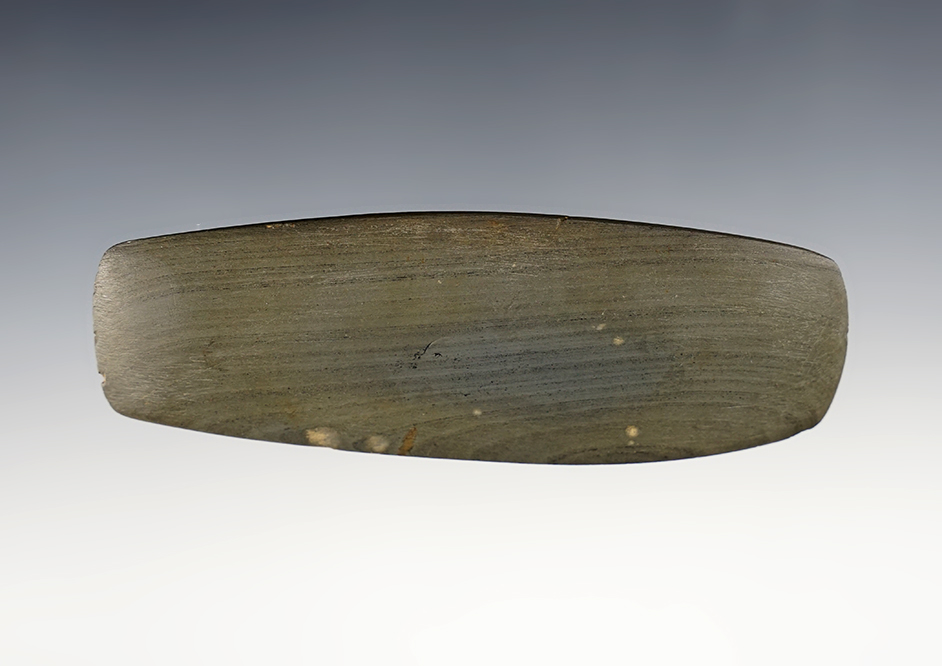 4 1/2" Banded Slate artifact - undrilled Pendant/Gorget. Pictured.  Holmes Co., Ohio. Ex. Glenn.