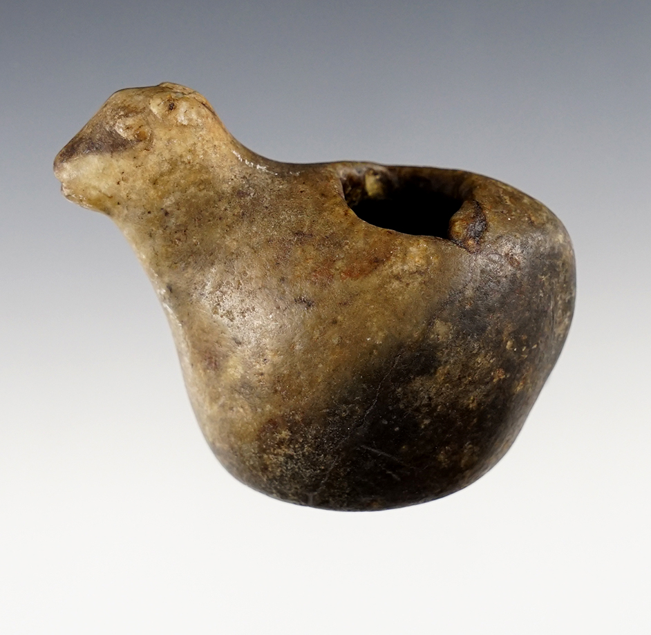 2 3/16" tall Canopa made from beautifully colored Quartz. Found in Peru. Ex. Hahn collection.