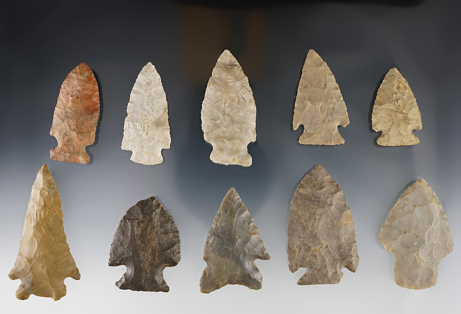 Set of 10 nice points found in Indiana. The largest is 2 5/8".