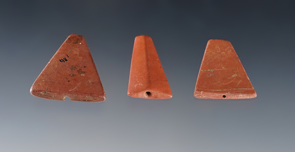 Set of 3 well styled Trapezoidal Beads found at the Townley-Read Site, Geneva, New York.