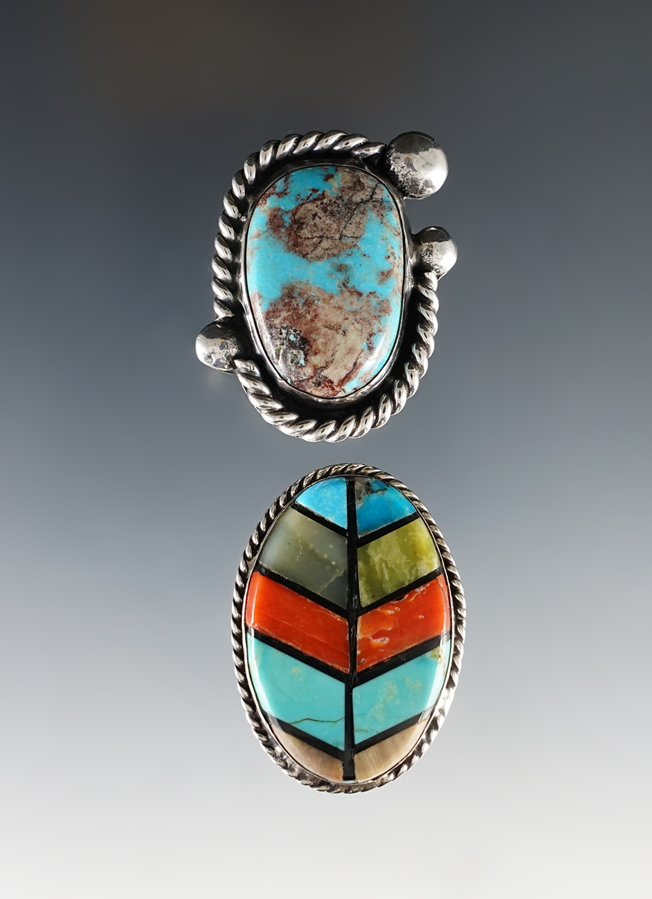 Pair of nice vintage Southwestern Turquoise Rings. Sizes are 8, 9 3/4.