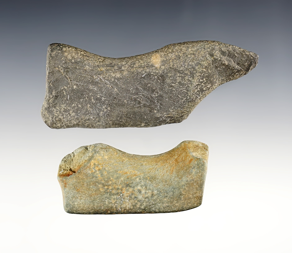 Pair of Ohio Birdstones. One has ancient damage and the other is a Preform. Largest is 3 7/8".