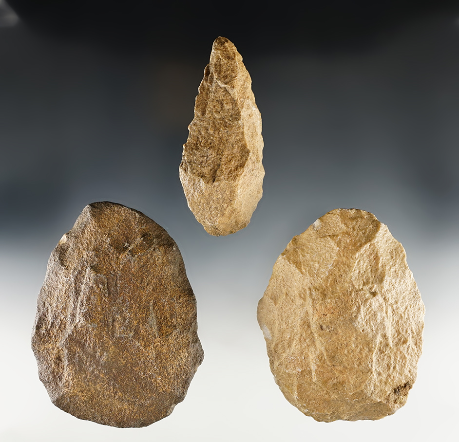 Set of 3 Acheulean Handaxes found in France. These date as early as 1.6 million years old. 