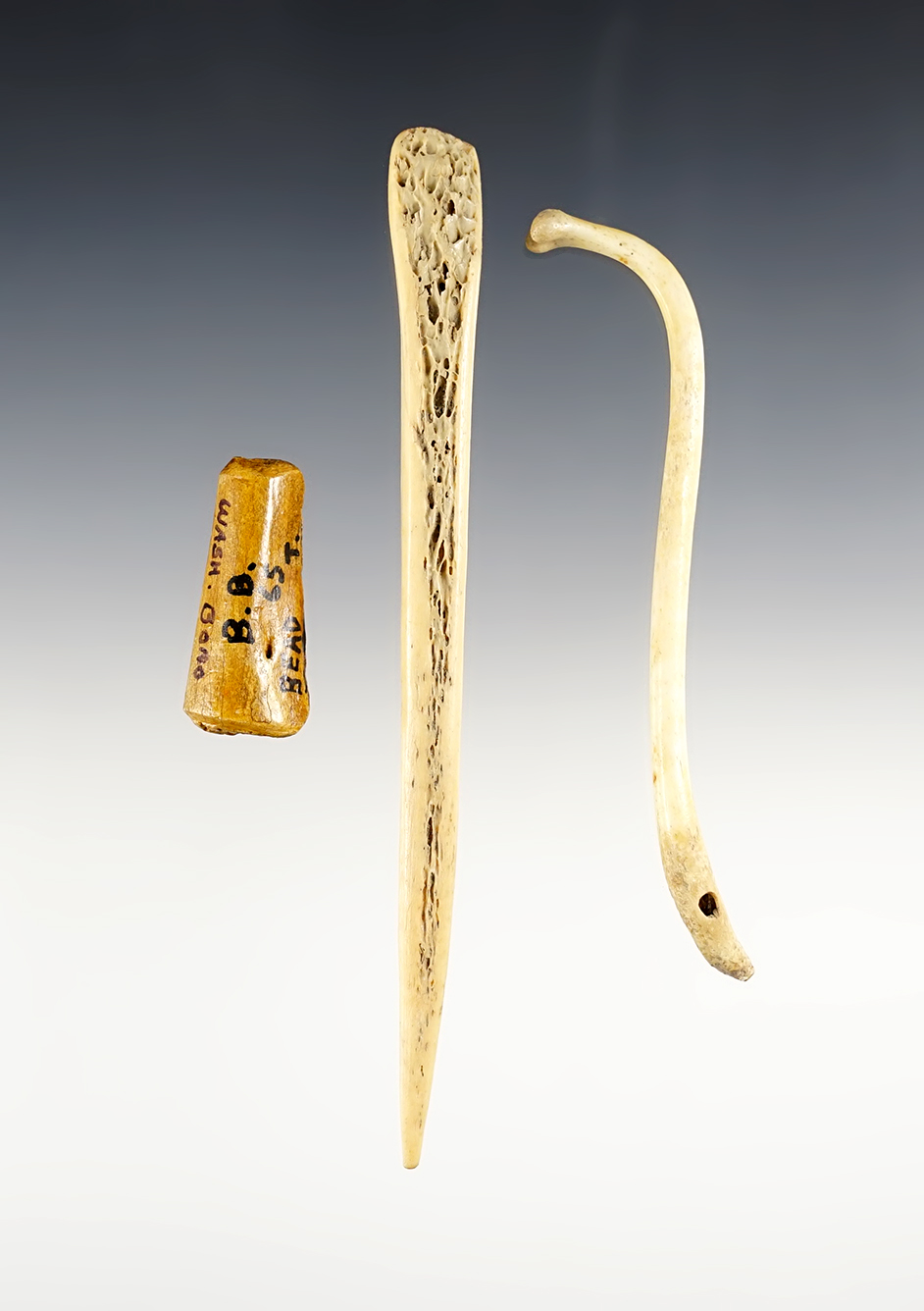 Set of 3 assorted Bone Tools found in Ohio. The largest is 5 7/16".