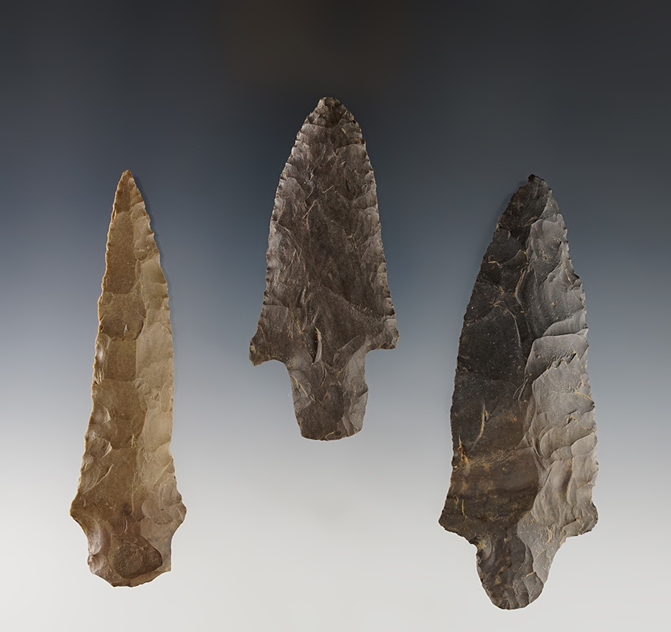 Set of 3 Tennessee Adena points in excellent condition. The largest is 3 7/8".