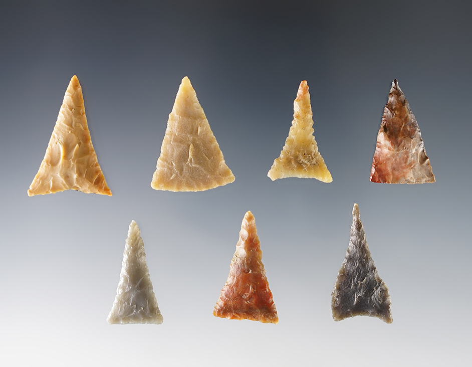 Set of nice 7 Triangle points found in the Kentucky/Tennessee area. The largest is 1 1/4".