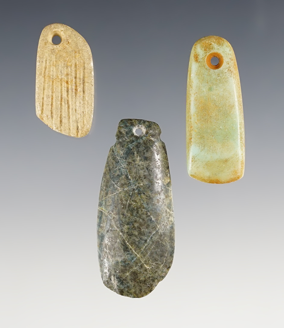 Set of 3 Stone Pendants found in Guanacaste, Costa Rica, 300 BCE - CE 600. Jade & Jasper.