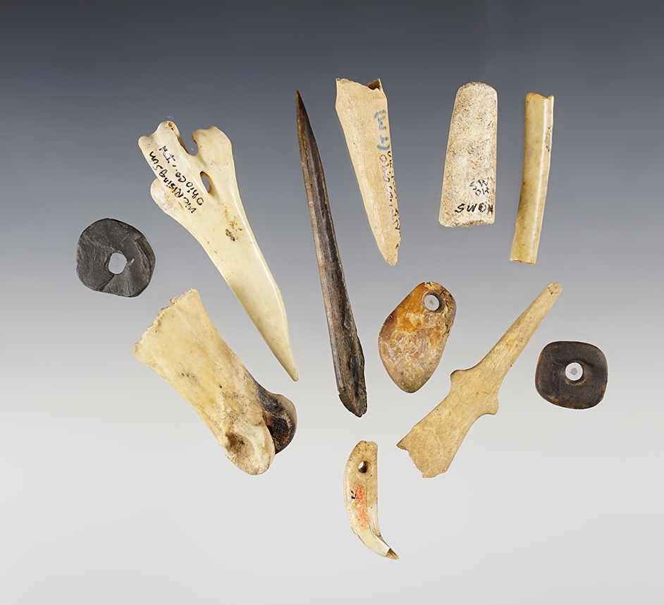 Set of 11 assorted Bone Tools. Ex. Kent Vickery, a Professor at the University of Cincinnati. 