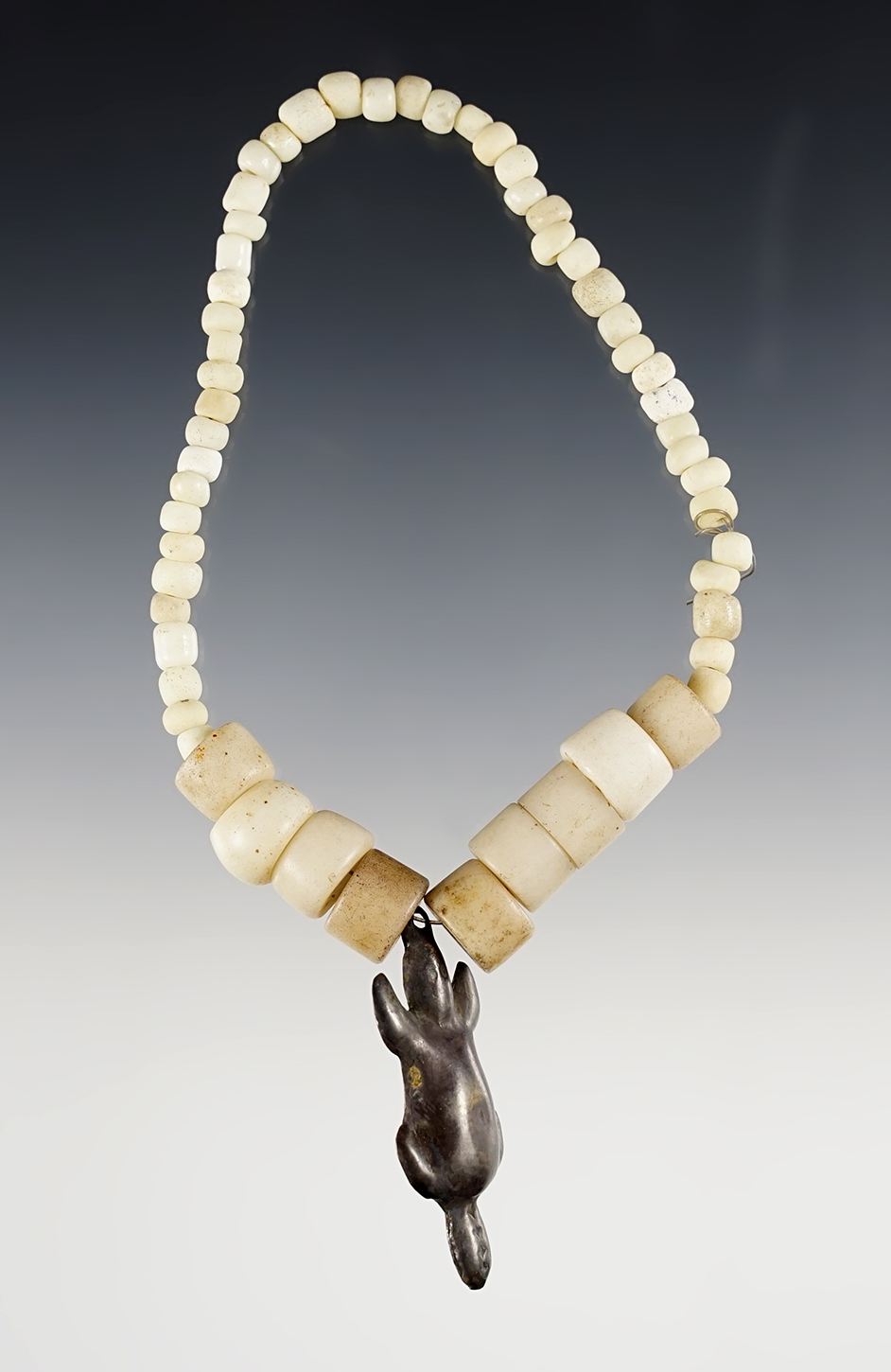 9 1/2" Hudson Bay/Great Lakes Silver Trade Glass Beads and a 1 11/16" Silver Beaver Pendant. 