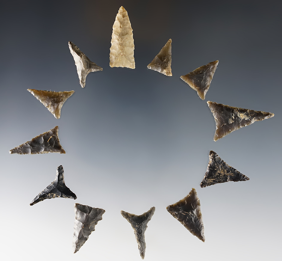 Set of 12 Triangle points found in the Kentucky/Tennessee area. The largest is 1 5/16".