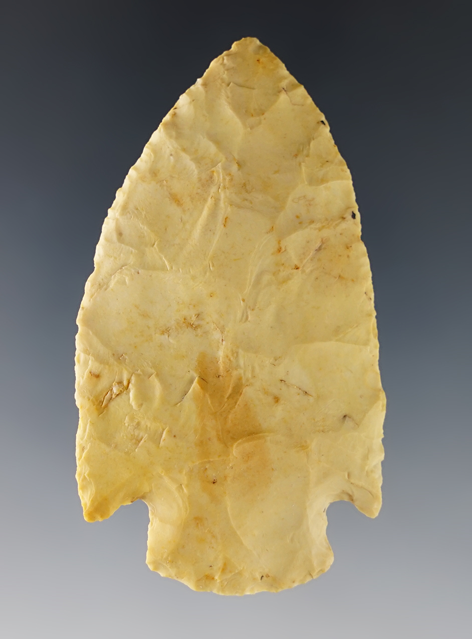 2 11/16" thin and well made Stemmed point found in Muhlenberg Co., Kentucky.