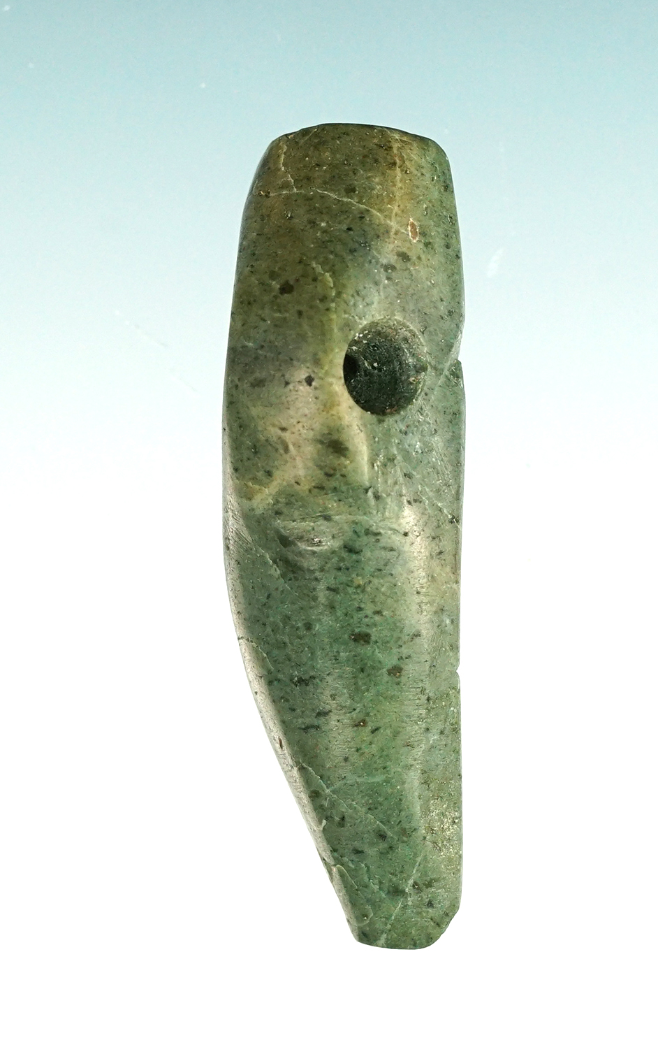 1 5/8" Miniature Axe God Pendant found in Costa Rica, 300 BCE-CE 100. Finely made green Jade. 
